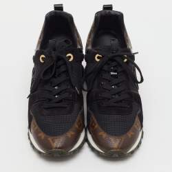 Pre Owned Louis Vuitton Black Suede, Mesh and Monogram Canvas Run Away Sneakers Size 37.5