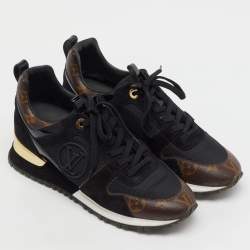 Pre Owned Louis Vuitton Black Suede, Mesh and Monogram Canvas Run Away Sneakers Size 37.5