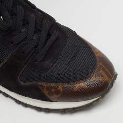 Pre Owned Louis Vuitton Black Suede, Mesh and Monogram Canvas Run Away Sneakers Size 37.5