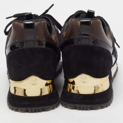 Pre Owned Louis Vuitton Black Suede, Mesh and Monogram Canvas Run Away Sneakers Size 37.5