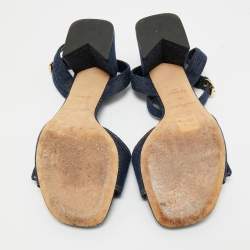 Pre Owned صندل لوي فيتون شاكي دينيم أزرق كحلي بحزام للكاحل مقاس 39