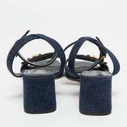 Pre Owned صندل لوي فيتون شاكي دينيم أزرق كحلي بحزام للكاحل مقاس 39