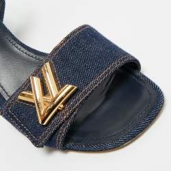 Pre Owned صندل لوي فيتون شاكي دينيم أزرق كحلي بحزام للكاحل مقاس 39