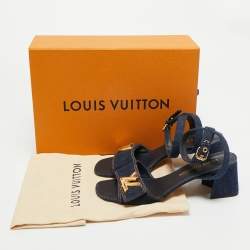 Pre Owned صندل لوي فيتون شاكي دينيم أزرق كحلي بحزام للكاحل مقاس 39