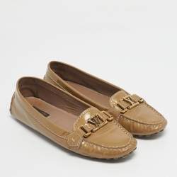 Pre Owned Louis Vuitton Beige Patent Leather Oxford Loafers Size 38.5