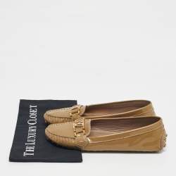 Pre Owned Louis Vuitton Beige Patent Leather Oxford Loafers Size 38.5