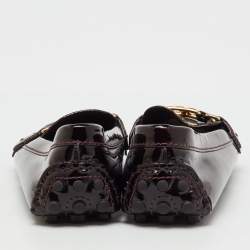 Pre Owned Louis Vuitton Burgundy Patent Leather Oxford Loafers Size 39