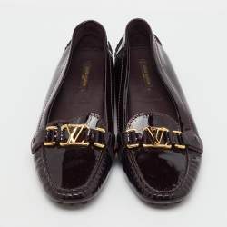 Pre Owned Louis Vuitton Burgundy Patent Leather Oxford Loafers Size 39