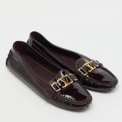 Pre Owned Louis Vuitton Burgundy Patent Leather Oxford Loafers Size 39