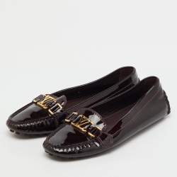 Pre Owned Louis Vuitton Burgundy Patent Leather Oxford Loafers Size 39