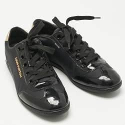 Pre Owned Louis Vuitton Black Nylon and Patent Leather Low Top Sneakers Size 37