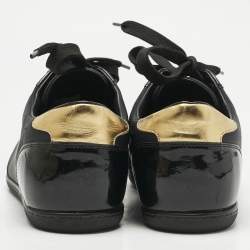 Pre Owned Louis Vuitton Black Nylon and Patent Leather Low Top Sneakers Size 37
