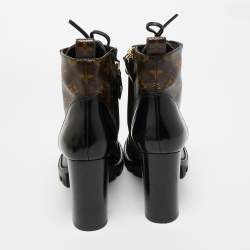 Pre Owned Louis Vuitton Brown/Black Monogram Canvas and Leather Star Trail Ankle Length Boots Size 39