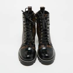 Pre Owned Louis Vuitton Brown/Black Monogram Canvas and Leather Star Trail Ankle Length Boots Size 39