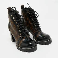 Pre Owned Louis Vuitton Brown/Black Monogram Canvas and Leather Star Trail Ankle Length Boots Size 39