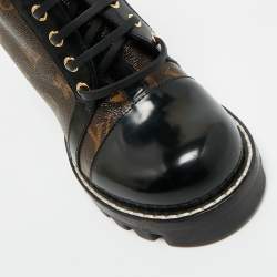 Pre Owned Louis Vuitton Brown/Black Monogram Canvas and Leather Star Trail Ankle Length Boots Size 39