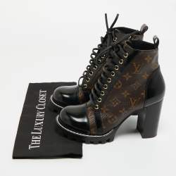 Pre Owned Louis Vuitton Brown/Black Monogram Canvas and Leather Star Trail Ankle Length Boots Size 39