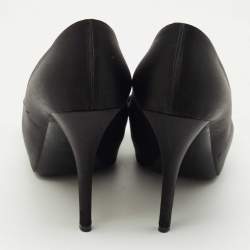 Pre Owned Louis Vuitton Black Satin Bow Peep Toe Pumps Size 40.5