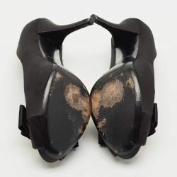 Pre Owned Louis Vuitton Black Satin Bow Peep Toe Pumps Size 40.5