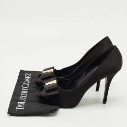 Pre Owned Louis Vuitton Black Satin Bow Peep Toe Pumps Size 40.5