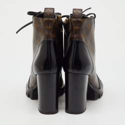Pre Owned Louis Vuitton Brown/Black Monogram Canvas and Patent Leather Star Trail Ankle Boot Size 38.5