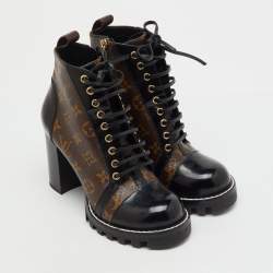 Pre Owned Louis Vuitton Brown/Black Monogram Canvas and Patent Leather Star Trail Ankle Boot Size 38.5