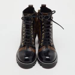 Pre Owned Louis Vuitton Brown/Black Monogram Canvas and Patent Leather Star Trail Ankle Boot Size 38.5