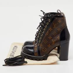 Pre Owned Louis Vuitton Brown/Black Monogram Canvas and Patent Leather Star Trail Ankle Boot Size 38.5