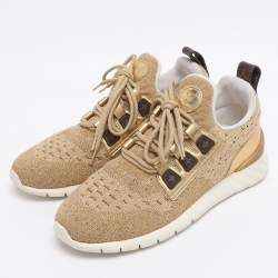 مملوكة مسبقًا Louis Vuitton Gold Lurex Fabric and Leather Aftergame Sneakers Size 39