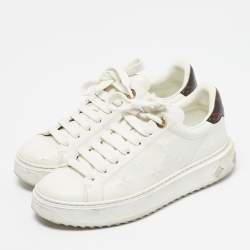 Pre Owned Louis Vuitton White/Brown Monogram Canvas and Leather Time Out Low Top Sneakers Size 37