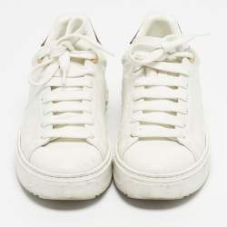 Pre Owned Louis Vuitton White/Brown Monogram Canvas and Leather Time Out Low Top Sneakers Size 37