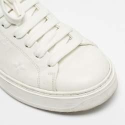Pre Owned Louis Vuitton White/Brown Monogram Canvas and Leather Time Out Low Top Sneakers Size 37
