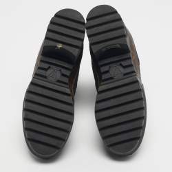 Pre Owned Louis Vuitton Black/Brown Monogram Canvas And Suede Laureate Platform Desert Ankle Boots Size 36