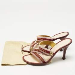 Pre Owned Louis Vuitton Red/Pink Canvas Slide Sandals Size 39