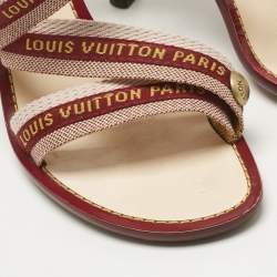 Pre Owned Louis Vuitton Red/Pink Canvas Slide Sandals Size 39