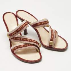 Pre Owned Louis Vuitton Red/Pink Canvas Slide Sandals Size 39