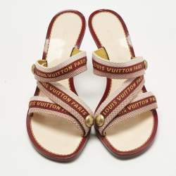 Pre Owned Louis Vuitton Red/Pink Canvas Slide Sandals Size 39