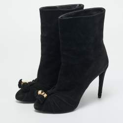Pre Owned Louis Vuitton Black Suede Ankle Length Boots Size 37.5