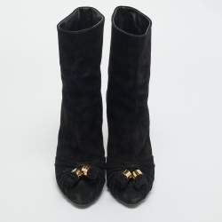 Pre Owned Louis Vuitton Black Suede Ankle Length Boots Size 37.5