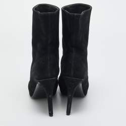 Pre Owned Louis Vuitton Black Suede Ankle Length Boots Size 37.5