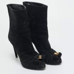 Pre Owned Louis Vuitton Black Suede Ankle Length Boots Size 37.5