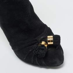 Pre Owned Louis Vuitton Black Suede Ankle Length Boots Size 37.5