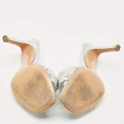 Pre Owned Louis Vuitton Silver Monogram Embossed Leather Revival Slide Sandals Size 37