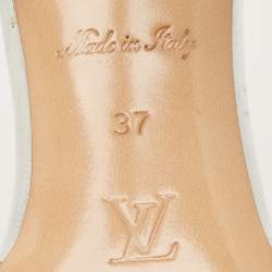 Pre Owned Louis Vuitton Silver Monogram Embossed Leather Revival Slide Sandals Size 37