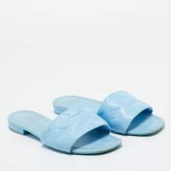 Pre Owned Louis Vuitton Blue Leather Revival Flat Slides Size 37