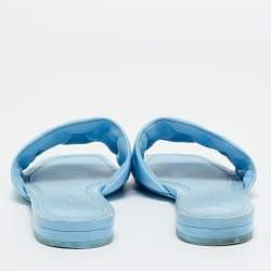 Pre Owned Louis Vuitton Blue Leather Revival Flat Slides Size 37