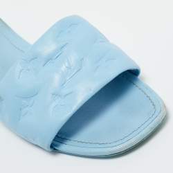 Pre Owned Louis Vuitton Blue Leather Revival Flat Slides Size 37