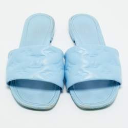 Pre Owned Louis Vuitton Blue Leather Revival Flat Slides Size 37