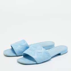 Pre Owned Louis Vuitton Blue Leather Revival Flat Slides Size 37