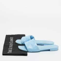 Pre Owned Louis Vuitton Blue Leather Revival Flat Slides Size 37